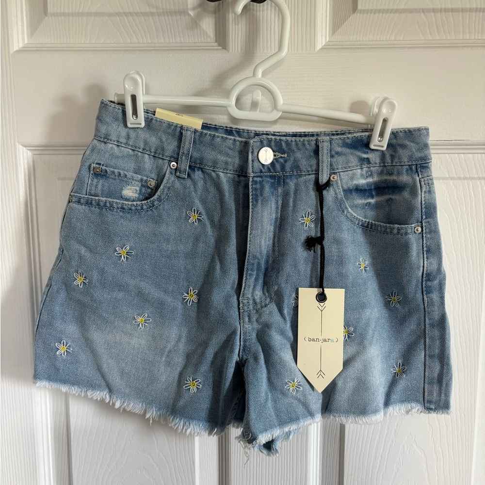 Light Blue Embroidered Women's Jean Shorts